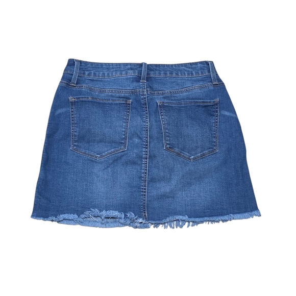 Mudd Blue Distressed Denim Skirt With Fringed Hem Size 9 - Picture 2 of 4